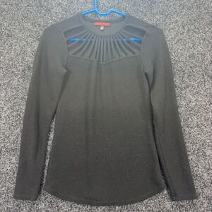 Red 23 Womens Black Textured Knit Cage Cutout Neck Long Sleeve Top Small